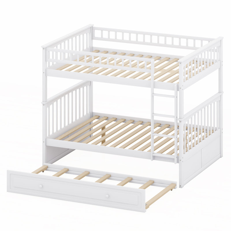 Lit superposé double au-dessus de double avec lit gigogne simple Jannetta, Blanc