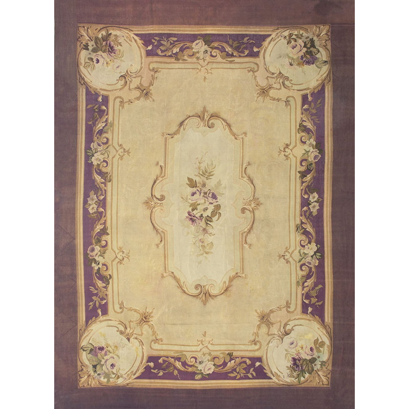 Beige Field Antique Late 19th Century French Flatweave Aubusson Room Size Rug