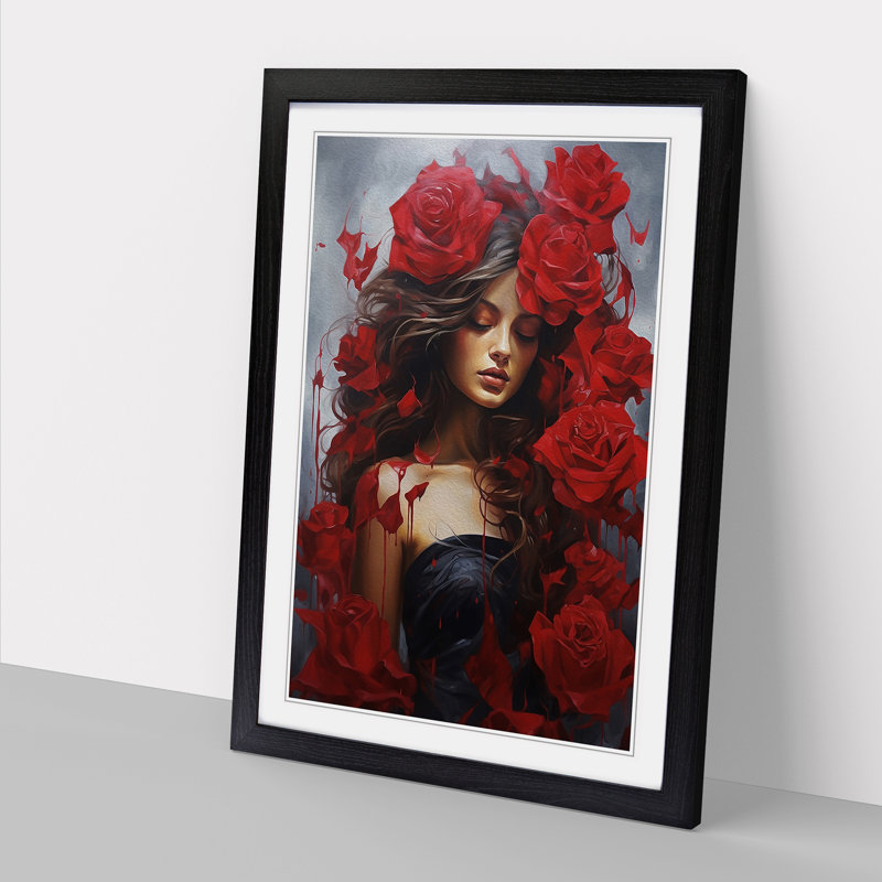 Rose Contemporary - Single Picture Frame Print on Wood, Black, 46cm H x 34cm W x 2cm D