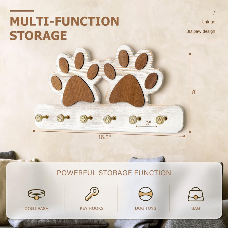 Support mural décoratif pour crochet et porte-manteau décoratif avec 6 griffes 3D - Blanc