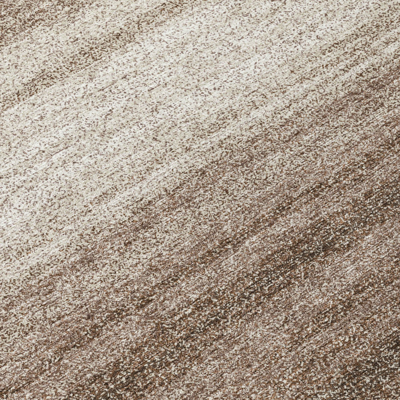 Brown and Beige 10' x 14' Synthetic Stripe Washable Rug