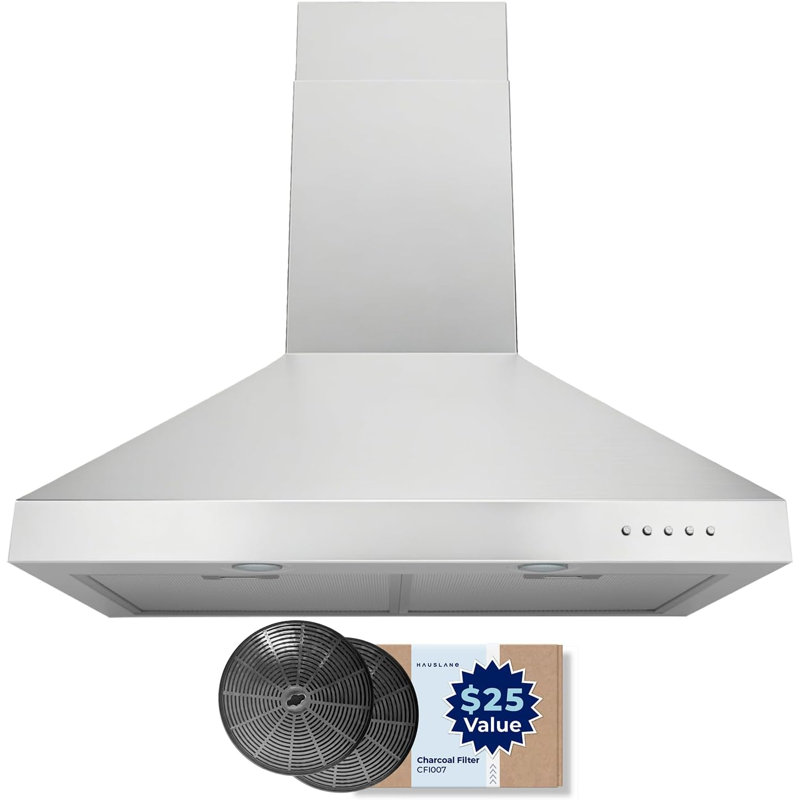 Hotte murale Hauslane | Cheminée murale | Convertible 6 po en conduit / sans conduit, aspiration forte, filtres en aluminium à six couches, lampes à DEL interchangeables, hotte de cuisine pour cuisinière