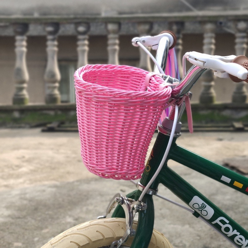 Pink Bike Basket Bicycle Basket Bike Accessories, D Shape Wicker Front Handlebar Bike Basket, Bike Tricycles Basket, 8"*6"