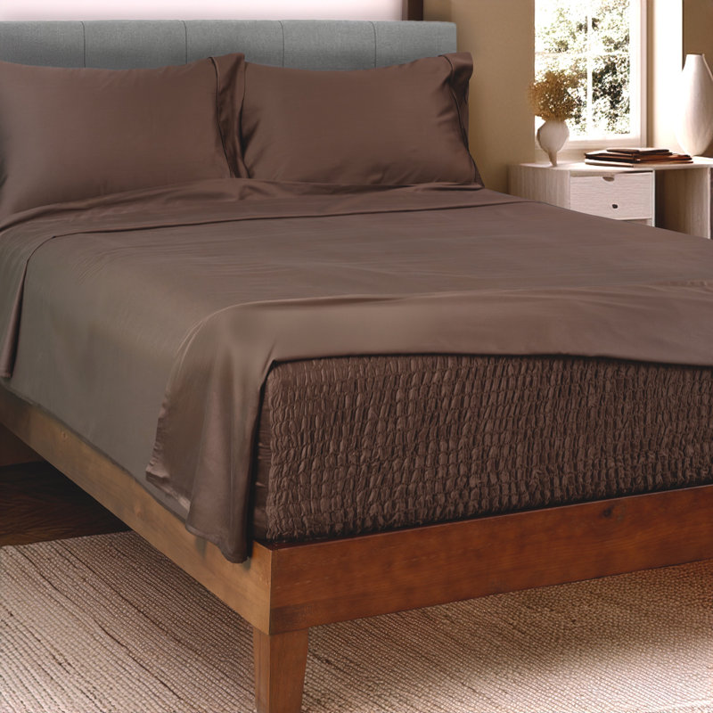 Ensemble de draps 300 fils en coton BedTite, Ensemble de draps pour grand lit + un drap-housse , Chocolat