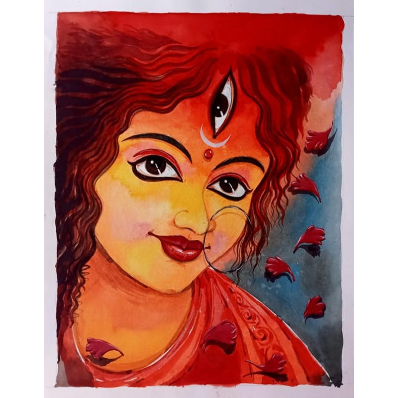Durga Maa | Aquarelle sur toile | Par Rohit | Décoration murale