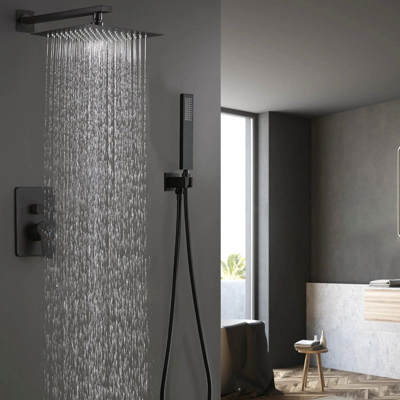 Système de robinet de douche à pression équilibrée 10 po avec douchette à main, Noir mat