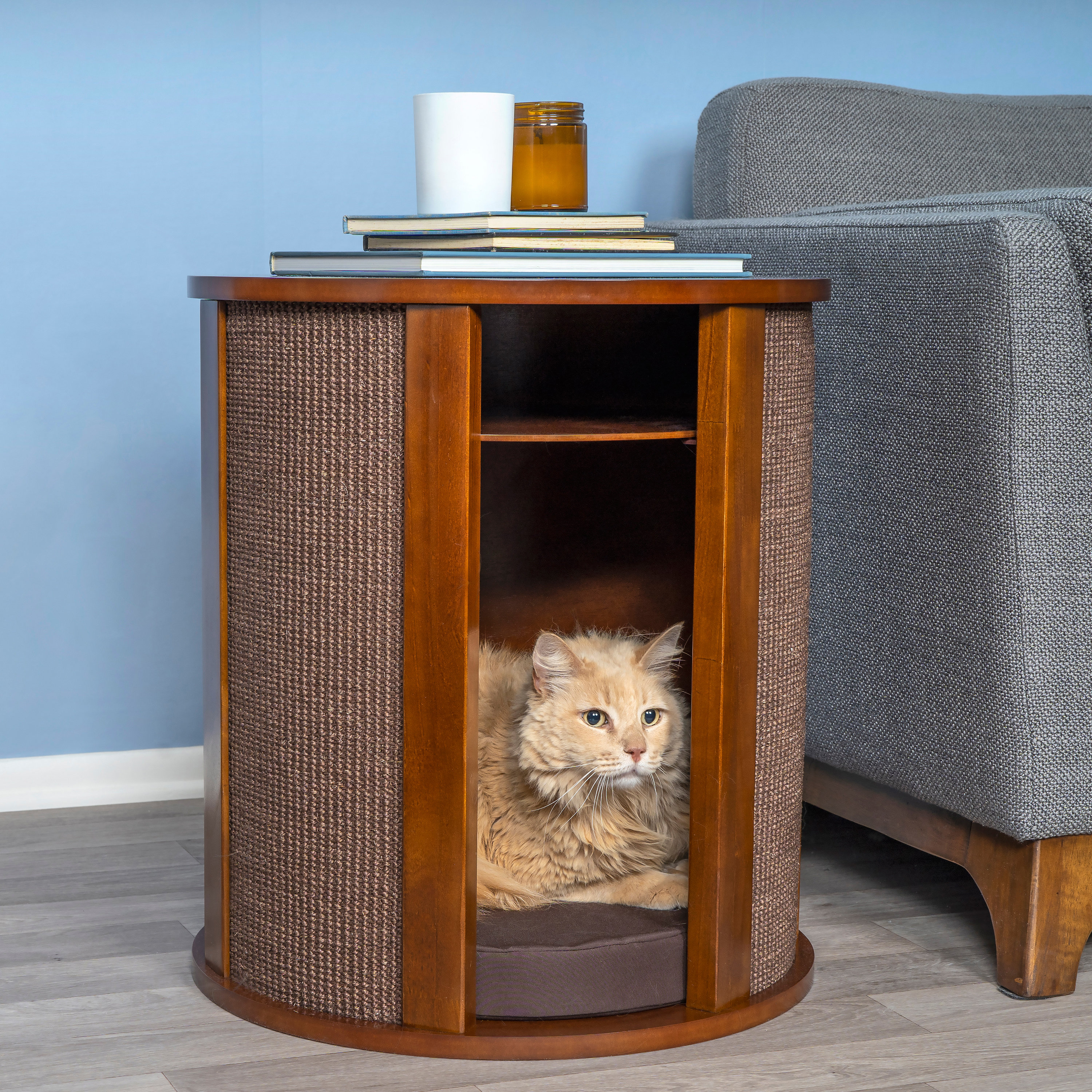 Purrrrfect End Table Cat Bed Wood Cat Furniture Nightstand Replaceable Scratch Pad Cushion