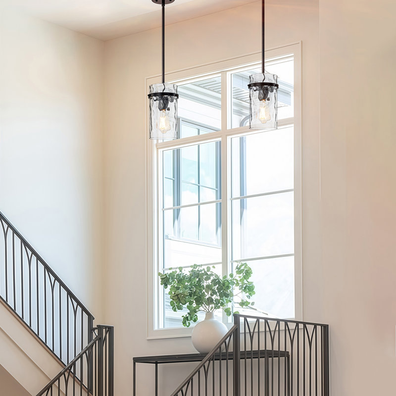 Cylon 1 - Light 5.5'' Hammered Glass Cylinder Pendant （2 Pack）, Matte Black