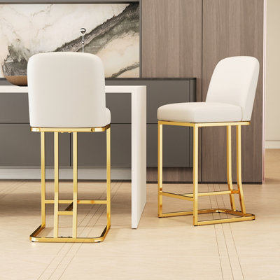 Chaises de bar modernes (2) - blanc + or, avec sièges doux et confortables. Matériaux fabriqués pour la stabilité. Convient à divers endroits. Installation facile à nettoyer. Fonction de glissement équipé. Style de chaise peu encombrante