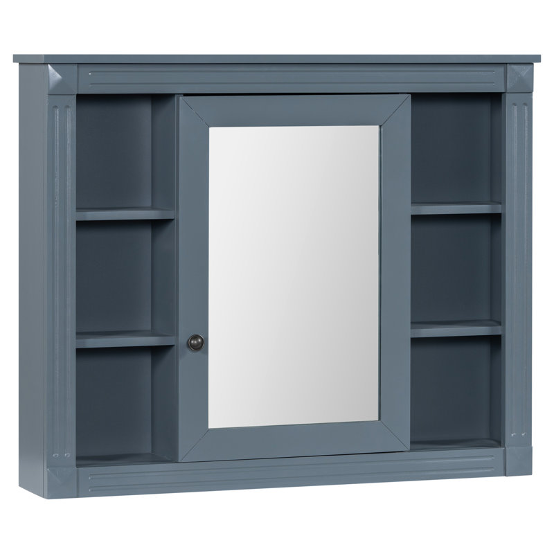 Armoire de rangement murale 35 po x 28 po, armoire à pharmacie, armoire murale moderne avec miroir, armoire à miroir avec 6 tablettes ouvertes (meuble-lavabo non inclus)