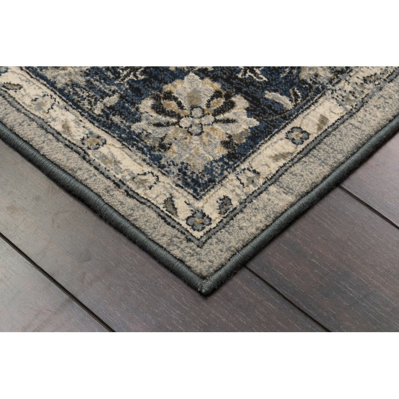Oriental Silver/Blue Area Rug, Rectangle 5'3" x 7'7"