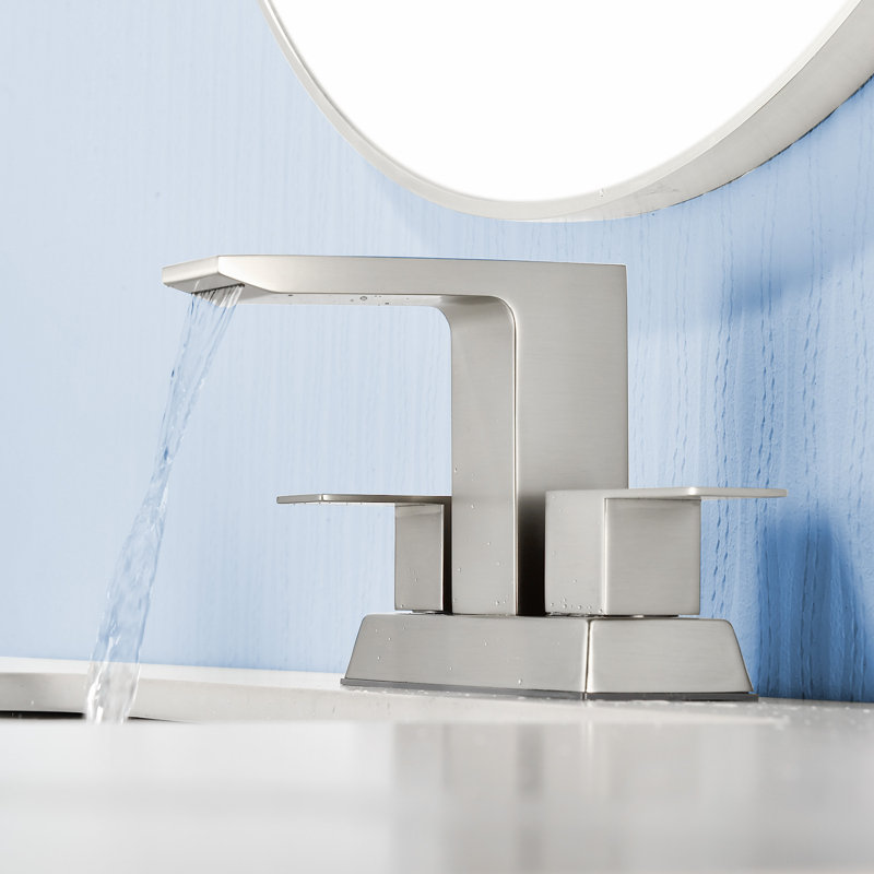 Waterfall Bathroom Sink Faucet 4 Inch Faucet 2 Handle Lead-free Centerset Bathroom Faucet With Water Supply Lines Pop Up Drain 2 Or 3 Holes Bathroom Basin Lavatory Mixer Taps