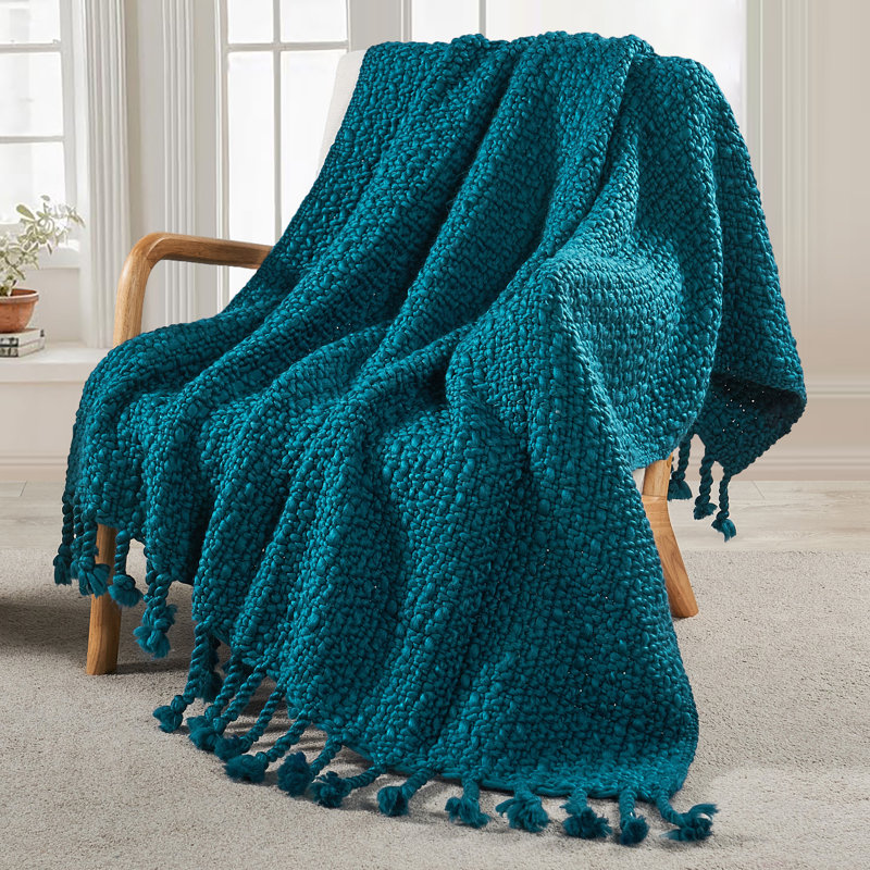 Knitted Throw Blanket, Teal