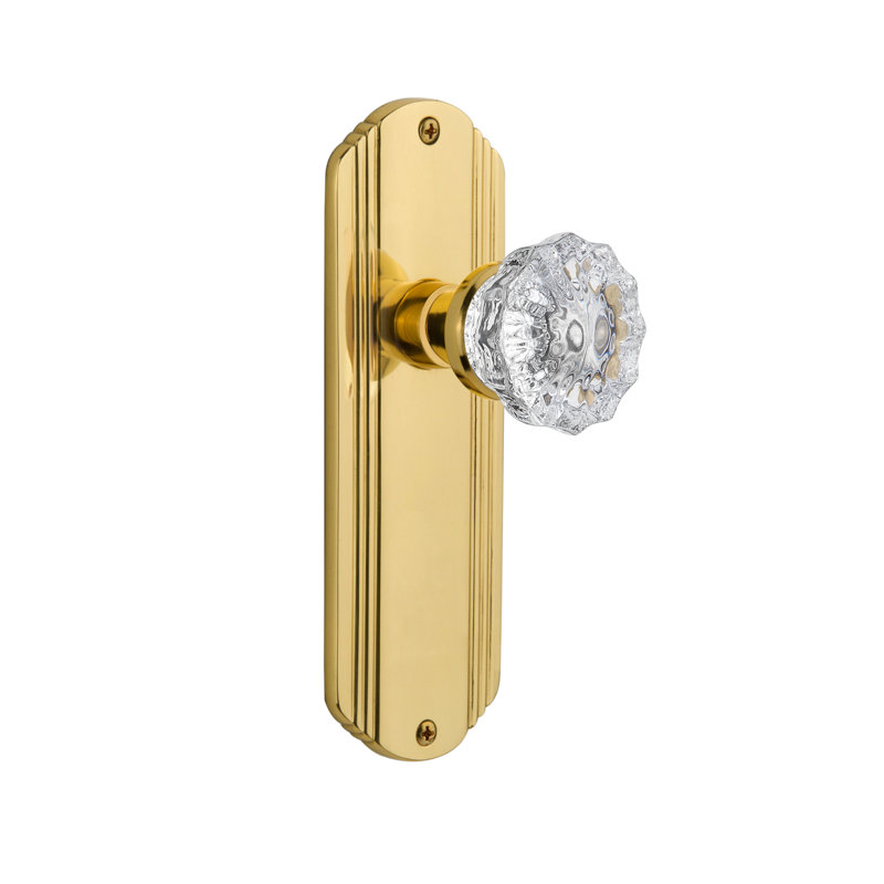 Deco Plate with Crystal Door Knob, 2 3/8, Polished Brass
