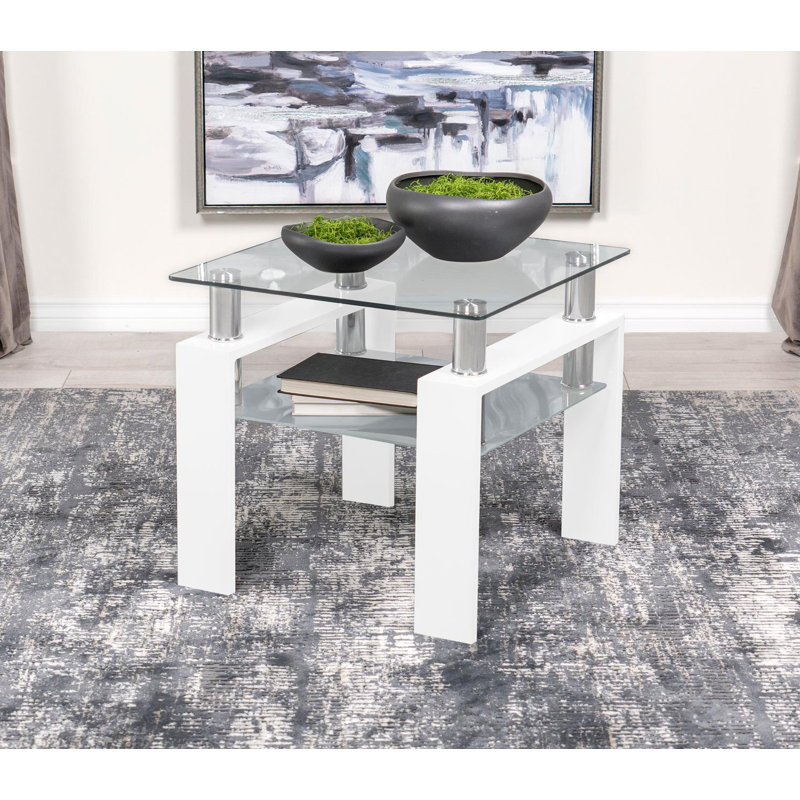 Iginio Square End Table with Glass Top, White