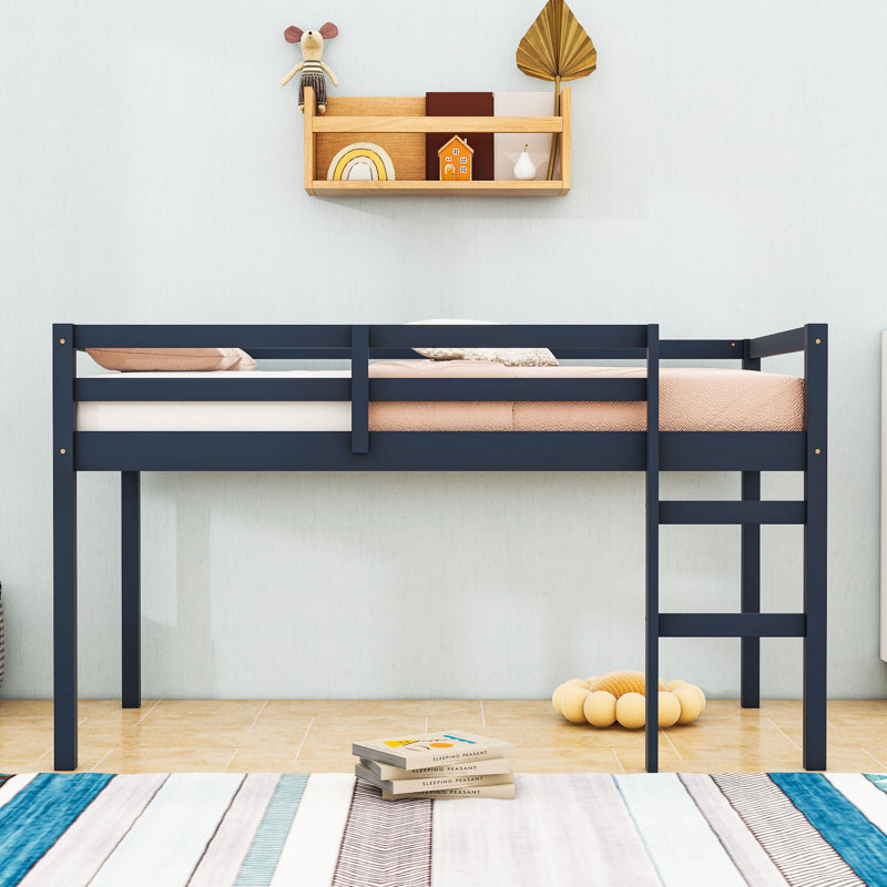 Lit mezzanine simple en bois avec échelle, Bleu