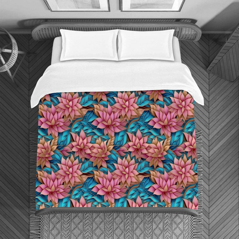 Machine Printed Duvet Cover, Queen Duvet Cover, Blue/Pink
