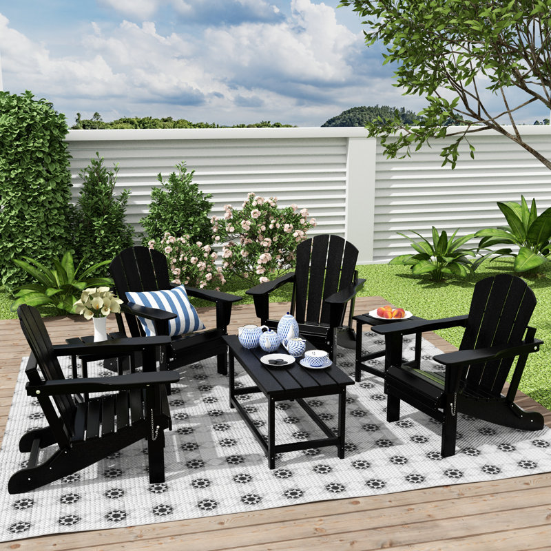 Laguna 7-Piece Foldable Outdoor Adirondack Chair with Table, Black