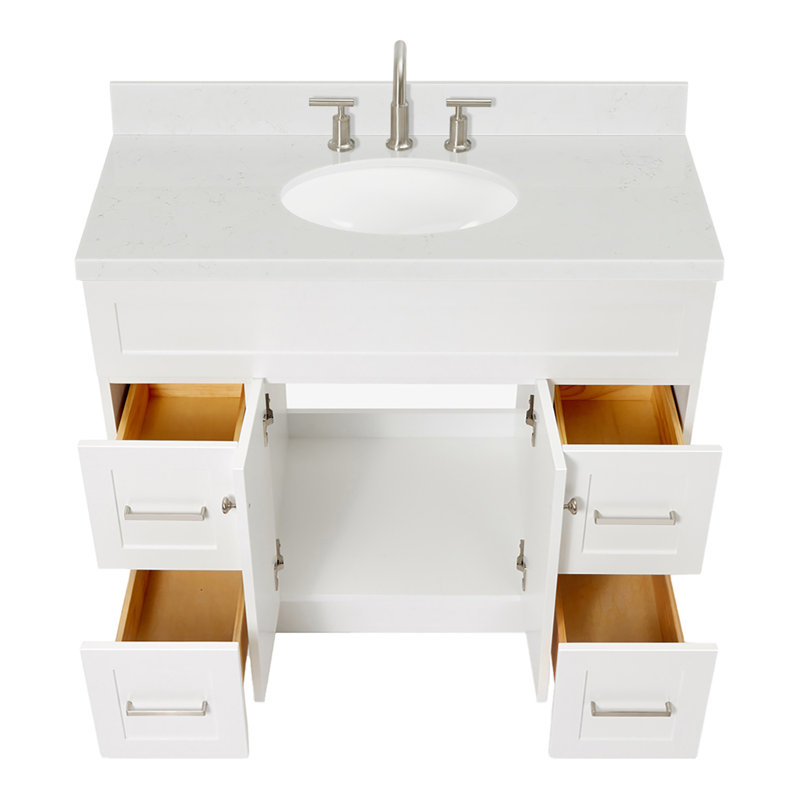 Abell 42.25'' Bathroom Vanity with Carrara Quartz Top, White