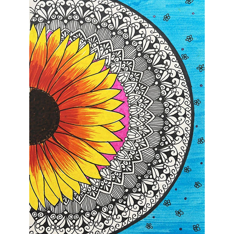 Tournesol avec art mandala - Avec cadre | Brosse et stylo gel | Par Parisha Thukral