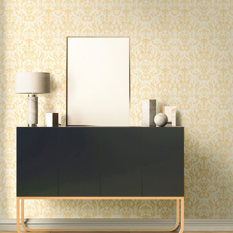 10m x53cm 3D Embossed Matte Wallpaper Roll, Cream/Gold