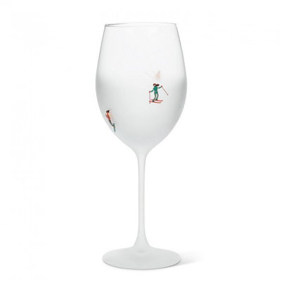 Frosted Wine Glass With Skiers