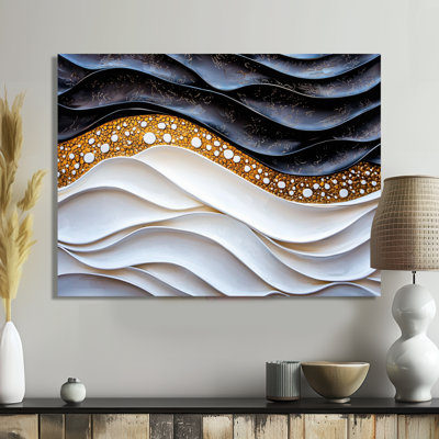 Cubic Wave White And Golden Underwater II - Abstract Cubism Metal Art, Modern Metal Print