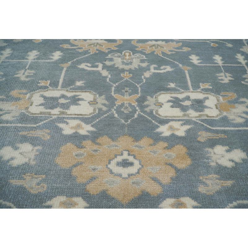 Tapis gris unique en laine noué à la main 8 pi 9 po x 11 pi 9 po One-of-a-Kind