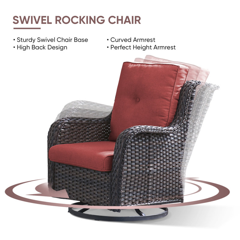 Avimael Wicker - Person Patio Conversation Set with Cushions, Red, Brown