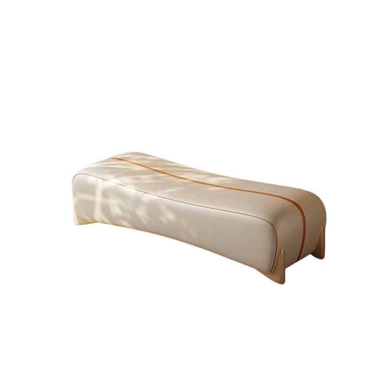 Banc rembourré en cuir, Blanc cassé