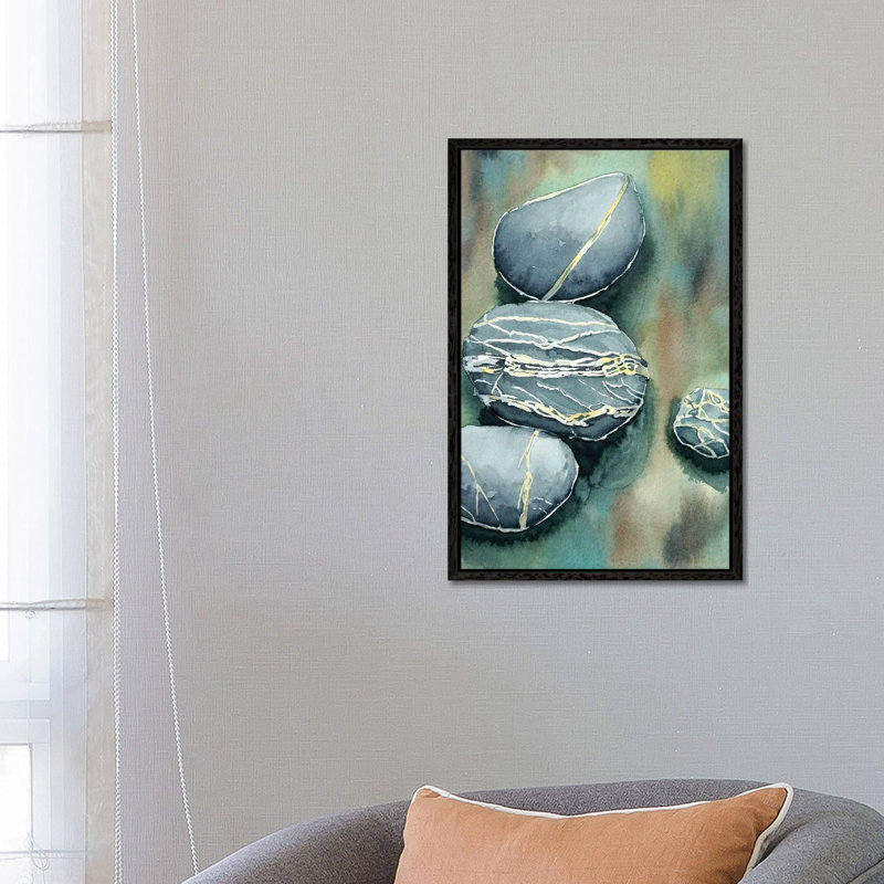 Pebbles 1 Piece Wall Art on Canvas, 66.04 cm H x 45.72 cm W, Black Floater Framed