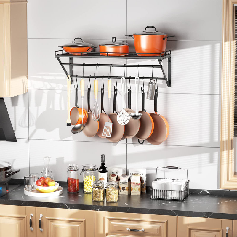Support à casseroles mural en métal, 10.23" H x 31.5" W x 13.78" D