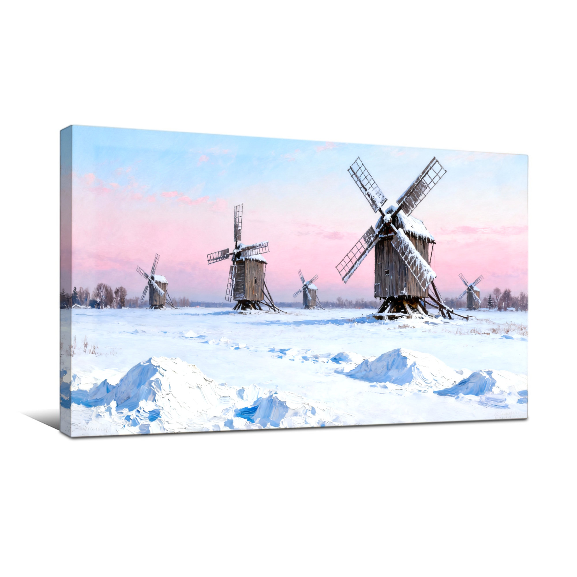 Red Barrel Studio Christmas Snowy Windmills Winter Landscape Sunset ...
