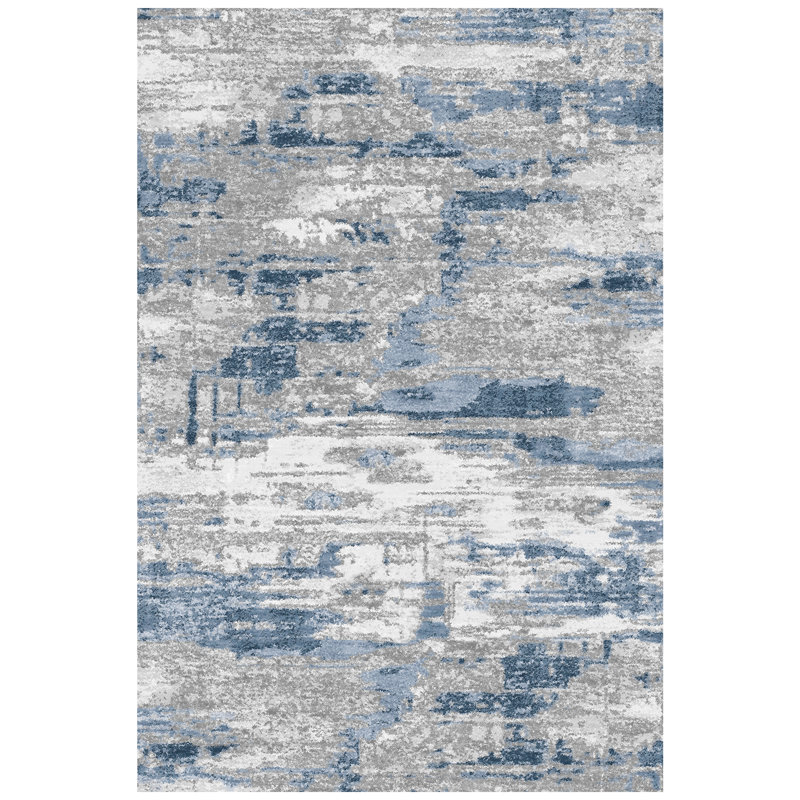 Tapis oriental bleu et gris Bimlesh, Rectangle 6 pi x 9 pi