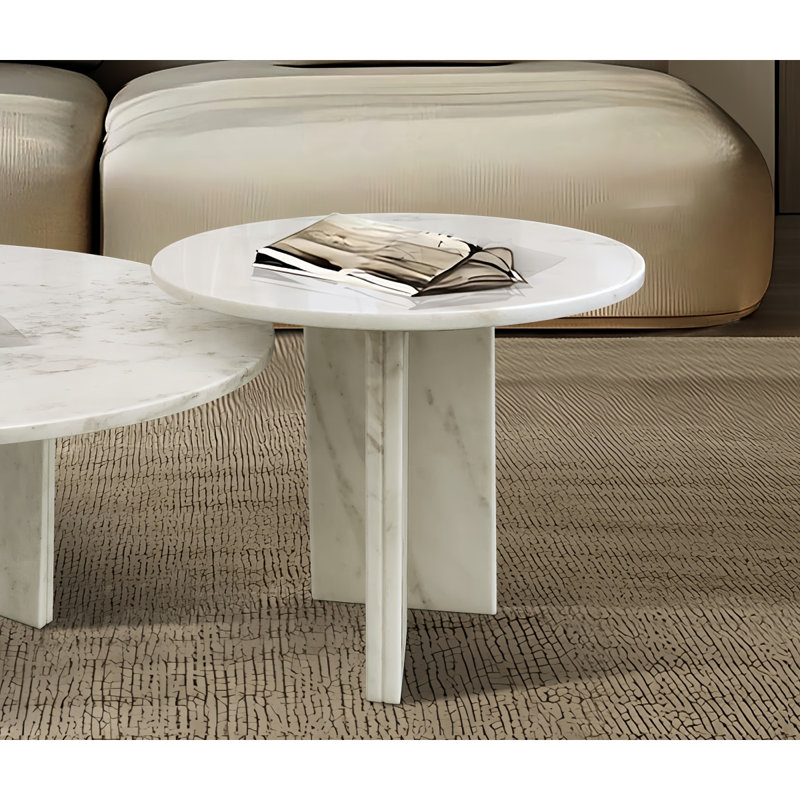 Ensemble de tables basses, petites tables et tables de salon en marbre naturel, Blanc