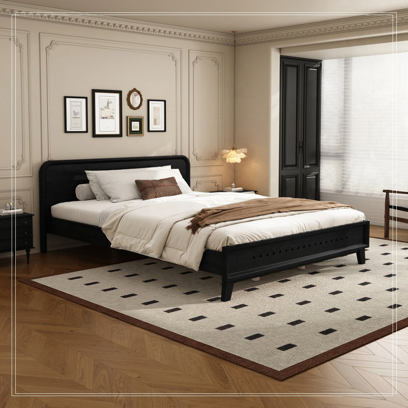 Wood Platform Bed, Black, Queen
