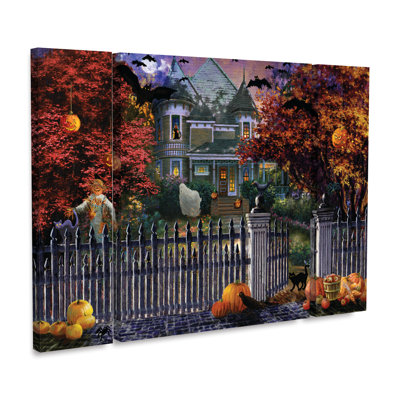 Ensemble de 3 panneaux d'art Nicky Boehme «Halloween House»