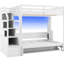 Lit mezzanine double blanc avec escalier de rangement, lit de taille, éclairage à DEL et garde-corps élevés pour la sécurité avec bureau intégré