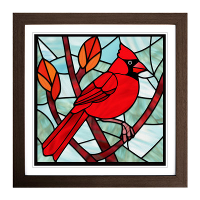 Cardinal Bird Stained Glass Effect - Framed Print