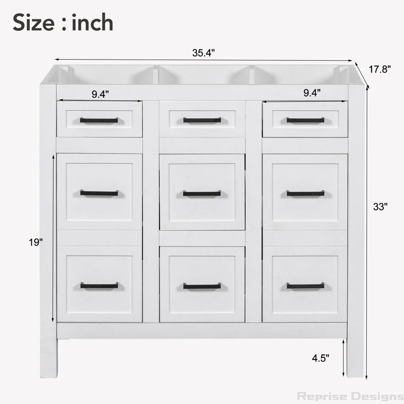35.4 " Freestanding Standard Single Bathroom Vanity Base, White, Black