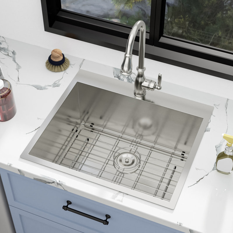 25'' L x 22'' W Drop-In Laundry Utility Sink 12" Deep 16 Guage Stainless Steel Kitchen Sink with Sink Grid and Basket Strainer