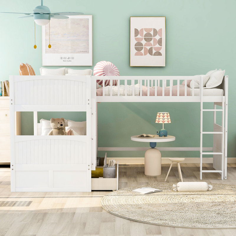 Twin Size Bunk Bed With Loft And Drawers In White - Cozy Sleeping Area Functional Storage Compartments, White