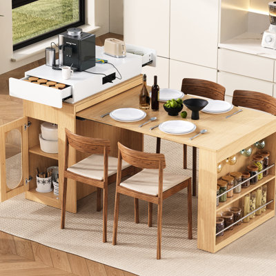 Extendable Table, Kitchen And Dining, Drawers, Adjustable Shelves, Power Outlet, Rounded Edges, High - Quality Slides Dining Folding Top, Shelving, Mu