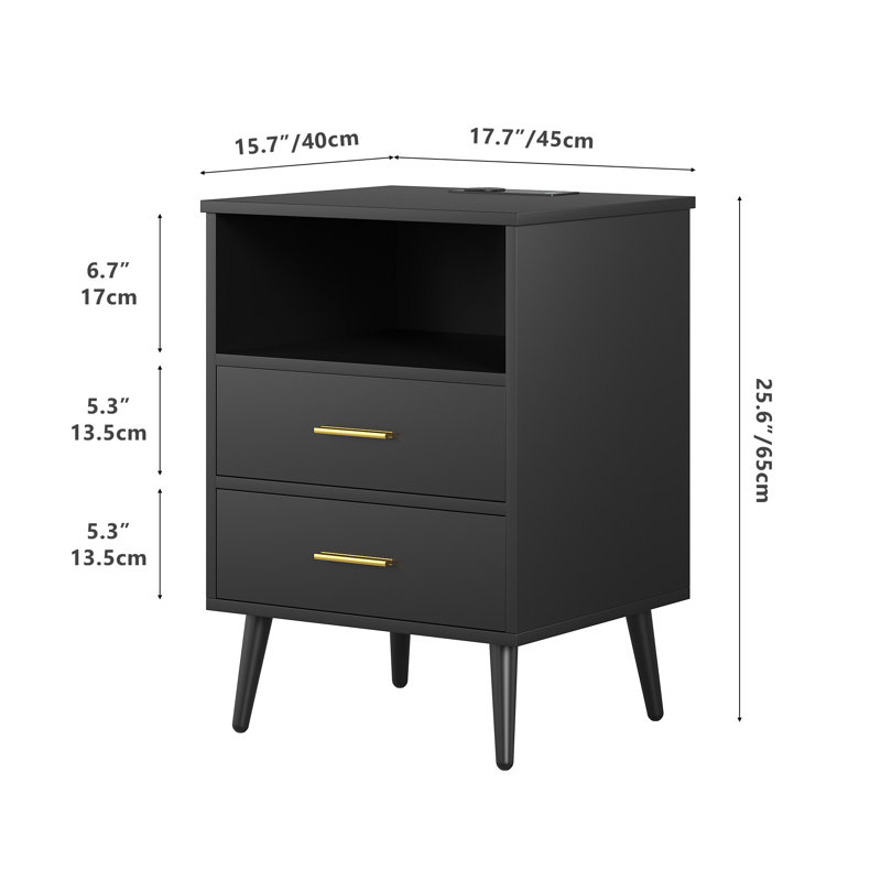 Boersma 45cm W Manufactured Wood Bedside Table, Black