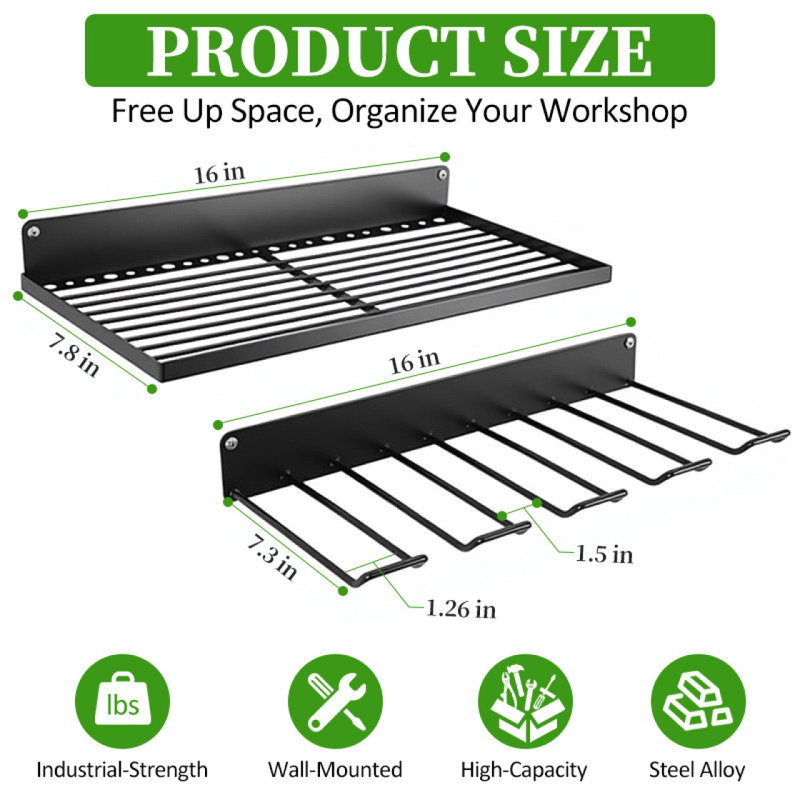 Organisateur de perceuse en métal robuste, paquet de 2 porte-outils avec charge maximale de 60 lb, support de perceuse sans fil à 8 fentes pour garage, atelier, maison