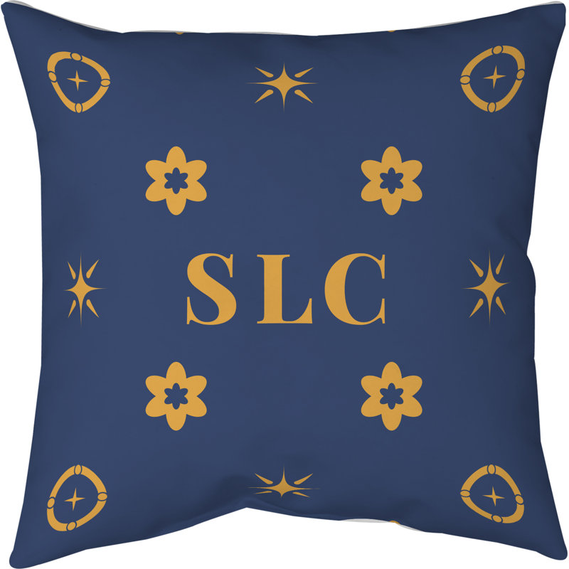 Coussin en coton Salt Lake City, Salt Lake City or / bleu marine, H 14 po x l 14 po