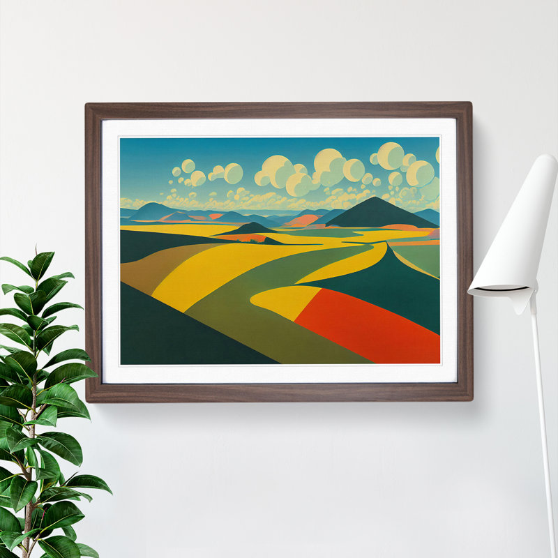 Abstract Meadow Landscape Vol.2 - Single Picture Frame Print, 46cm H x 64cm W x 2cm D, Walnut