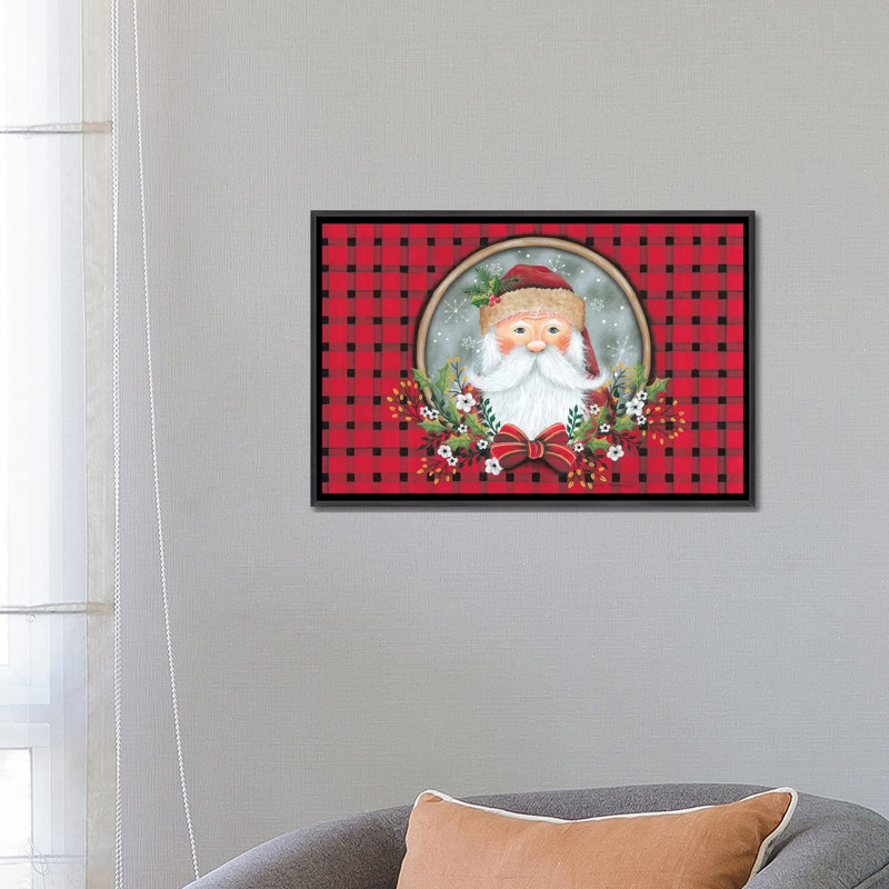 Primitive Santa Portrait - Wall Art Print - Framed Canvas, Distressed Black, 18" H x 26" W, Floater Framed Print without Mat