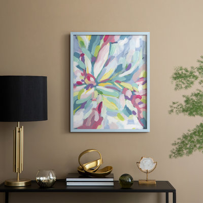 «Tropical Bloom Kaleidoscope I», reproduction encadrée - bois massif