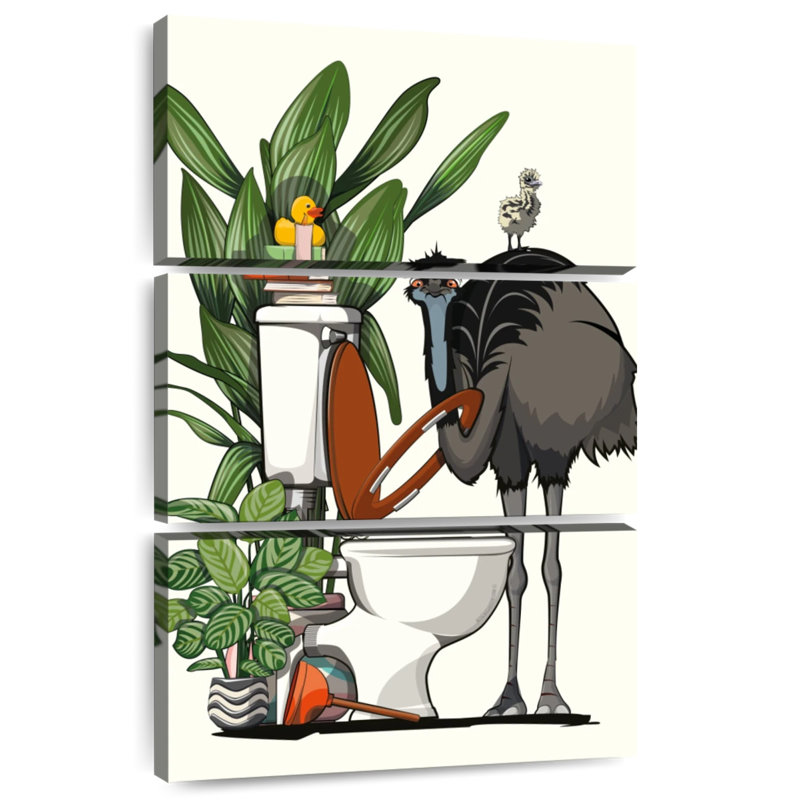 Emu Using The Toilet, 38" H x 24" W